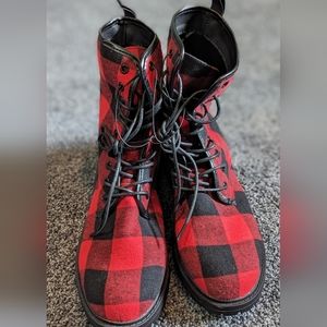 Hot Topic Red Buffalo Plaid Combat Boots